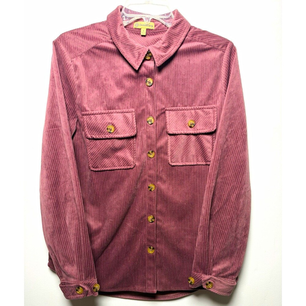 Democracy Women’s  S Dark Pink Corduroy Long Sleeve Button-Up Shirt Shacket